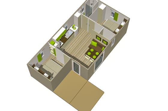 Mobil-home 4 personnes 2 chambres au Camping Loire et Châteaux à Bréhémont en Indre et Loire proche de Tours et Saumur, près des châteaux de La Loire