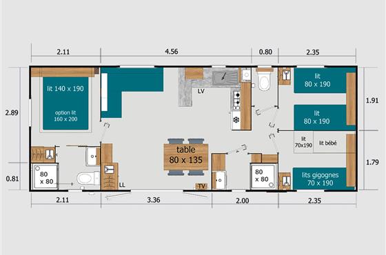 Mobil Home TRIO PLUS 6 pers. 3 chambres - Camping Loire et Châteaux - Châteaux de la Loire